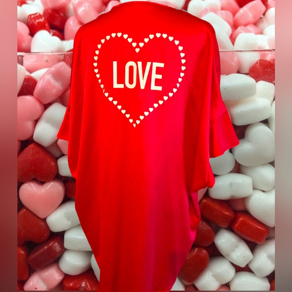 Victoria's Secret Red Love Satin Kimono Robe One Size